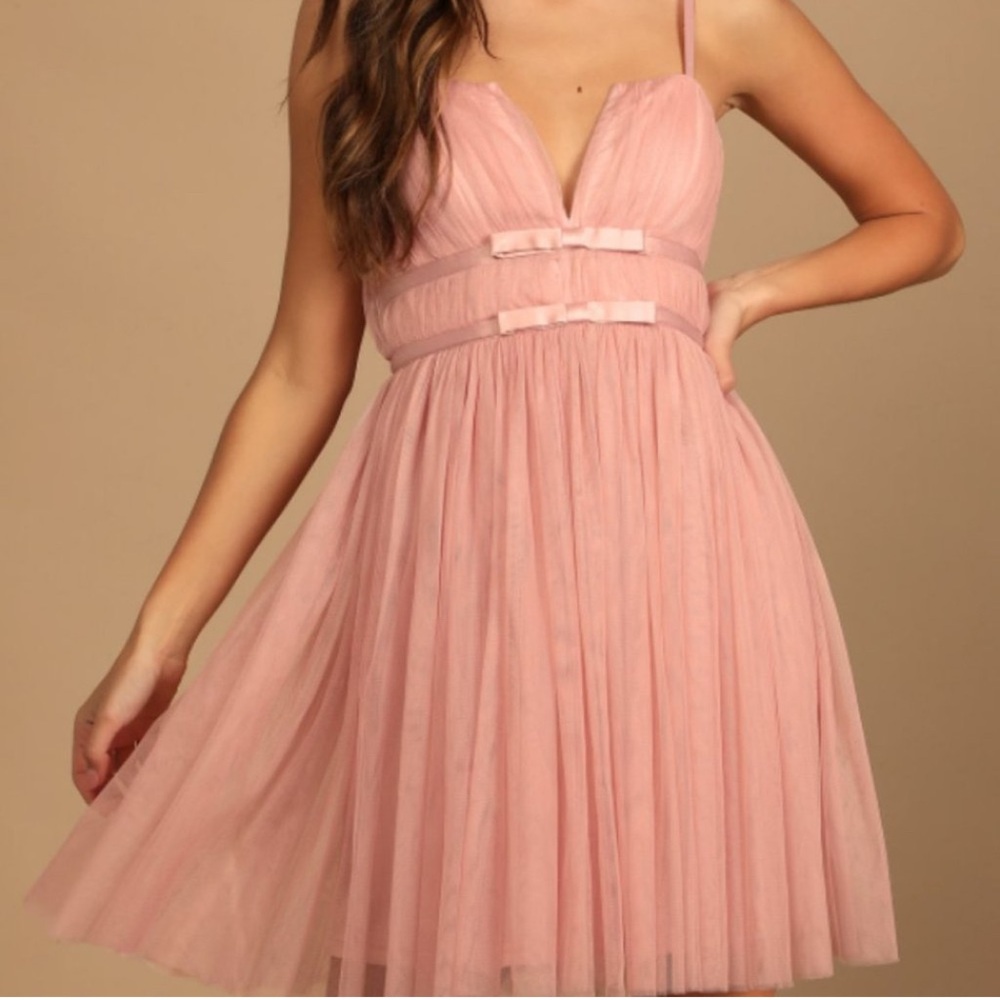 Lulus Take Your Bow Blush Pink Sleeveless Skater Dress Size Medium
